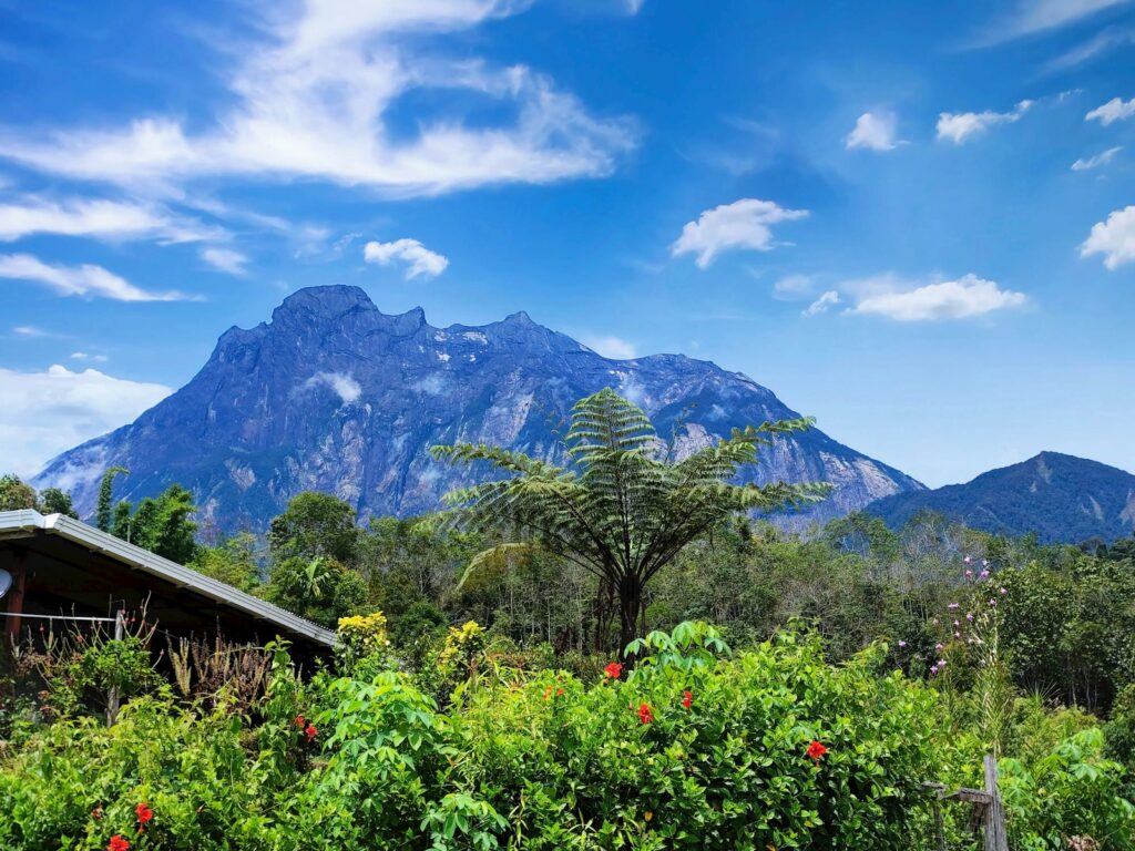 a view of a mountain range with a house in the foreground